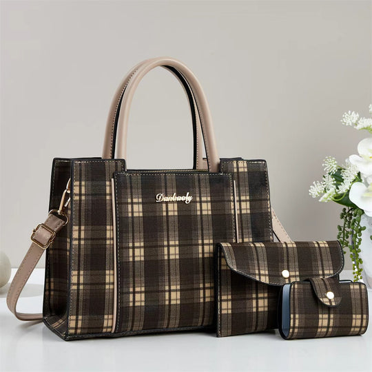 Damen elegante Handtasche mit kariertem Design und praktischem Mini-Portemonnaie Nord Taschen