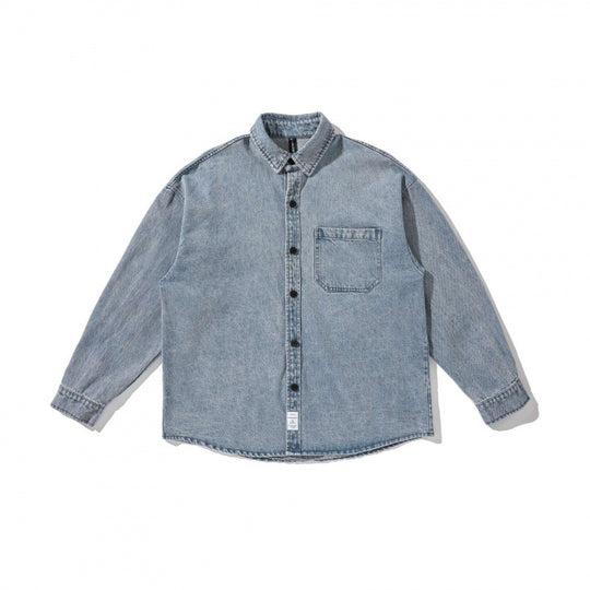 Unisex Kastenförmige Oversized Denim Hemdjacke mit Brusttasche und verwaschener Optik Nord Taschen