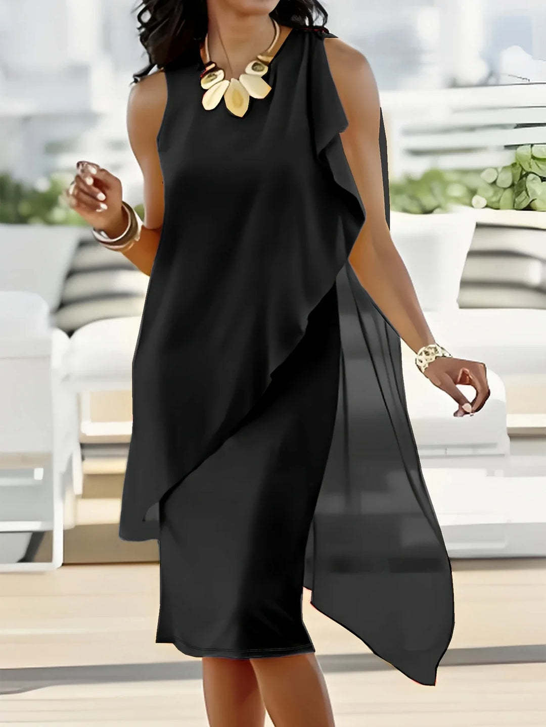 Damen asymmetrisches Chiffonkleid mit fließendem Schnitt