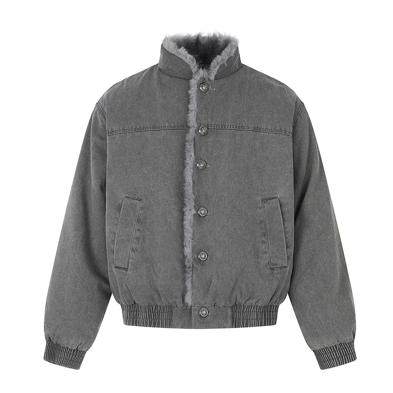 Damen gefütterte Denim-Bomberjacke mit Teddykragen und elastischem Saum Nord Taschen