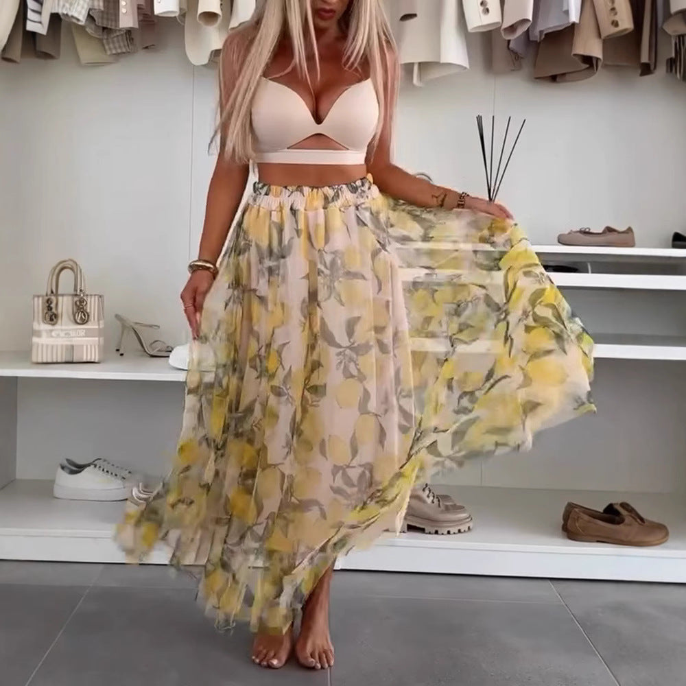 Damen Maxirock mit floralen Lagen und transparentem Design