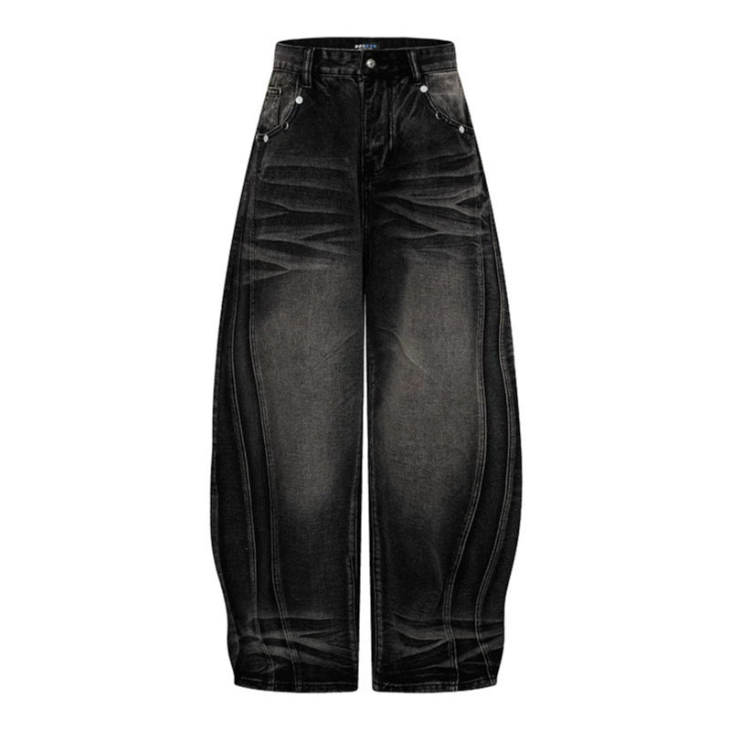 Damen Weite High‑Waist Ballon-Jeans mit Ziernähten Nord Taschen