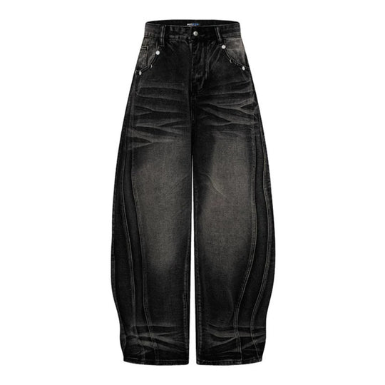 Damen Weite High‑Waist Ballon-Jeans mit Ziernähten Nord Taschen