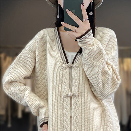 Damen Strickcardigan mit Zopfmuster und dekorativen Knotenverschlüssen Nord Taschen