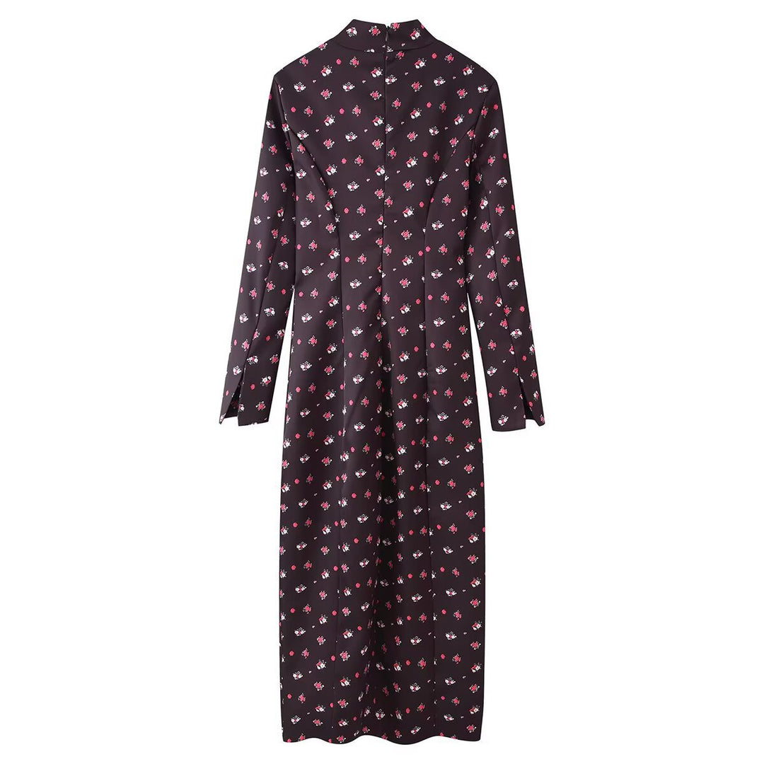 Damen Langärmliges Maxikleid mit Stehkragen, durchgehender Knopfleiste und floralem Alloverprint Nord Taschen