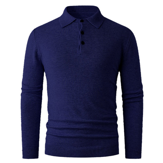 Herren Feiner Langarm-Polokragen-Pullover mit Dreiknopfleiste und schmaler Silhouette Nord Taschen