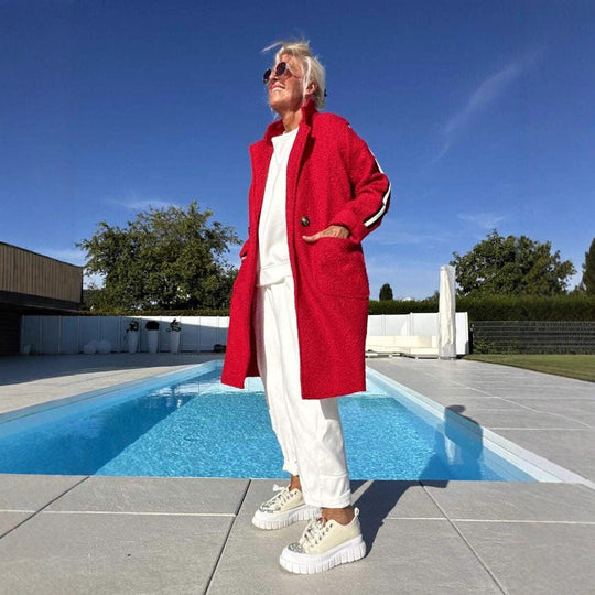 Damen Sportliche Longjacke mit praktischen Taschen und Streifenmotiv