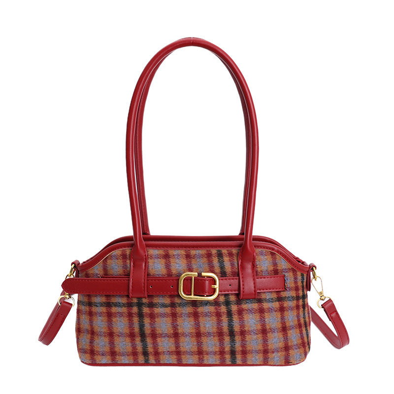Damen modische Handtasche mit kariertem Material und elegantem Gürtel Nord Taschen
