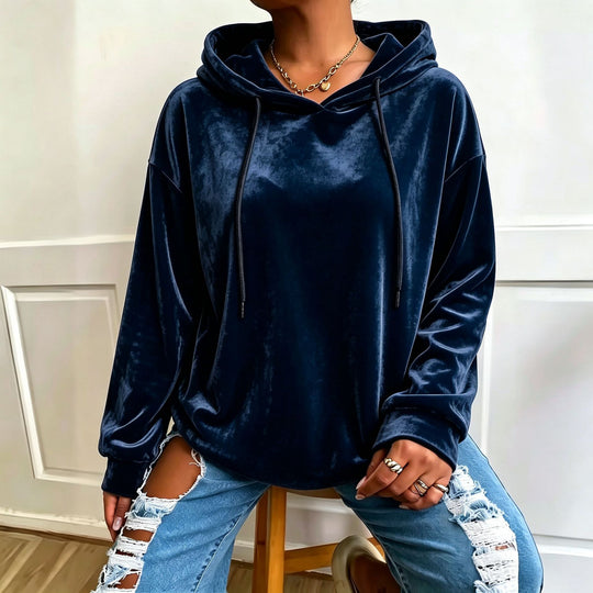 Damen Oversize Samt-Hoodie mit Kordelzug und Drop-Shoulder Nord Taschen