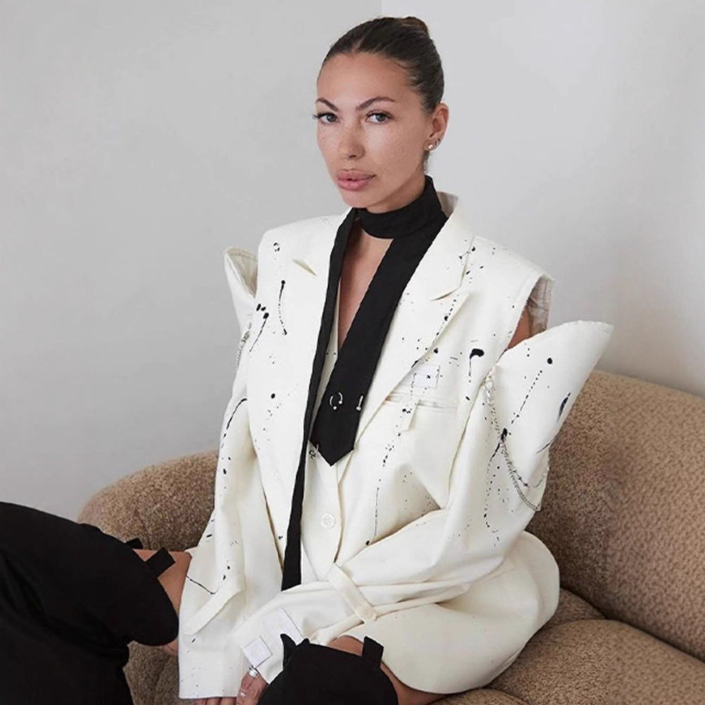 Damen Oversize-Blazer mit Cut-Out-Schultern und Paint‑Splatter‑Optik Nord Taschen