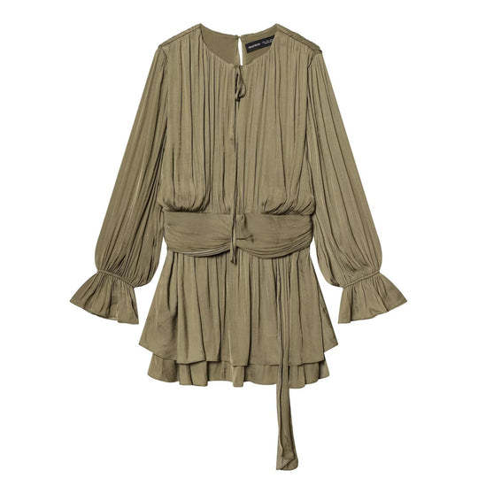 Damen Plissiertes Wickelkleid mit Volantrock und Balloonärmeln Nord Taschen