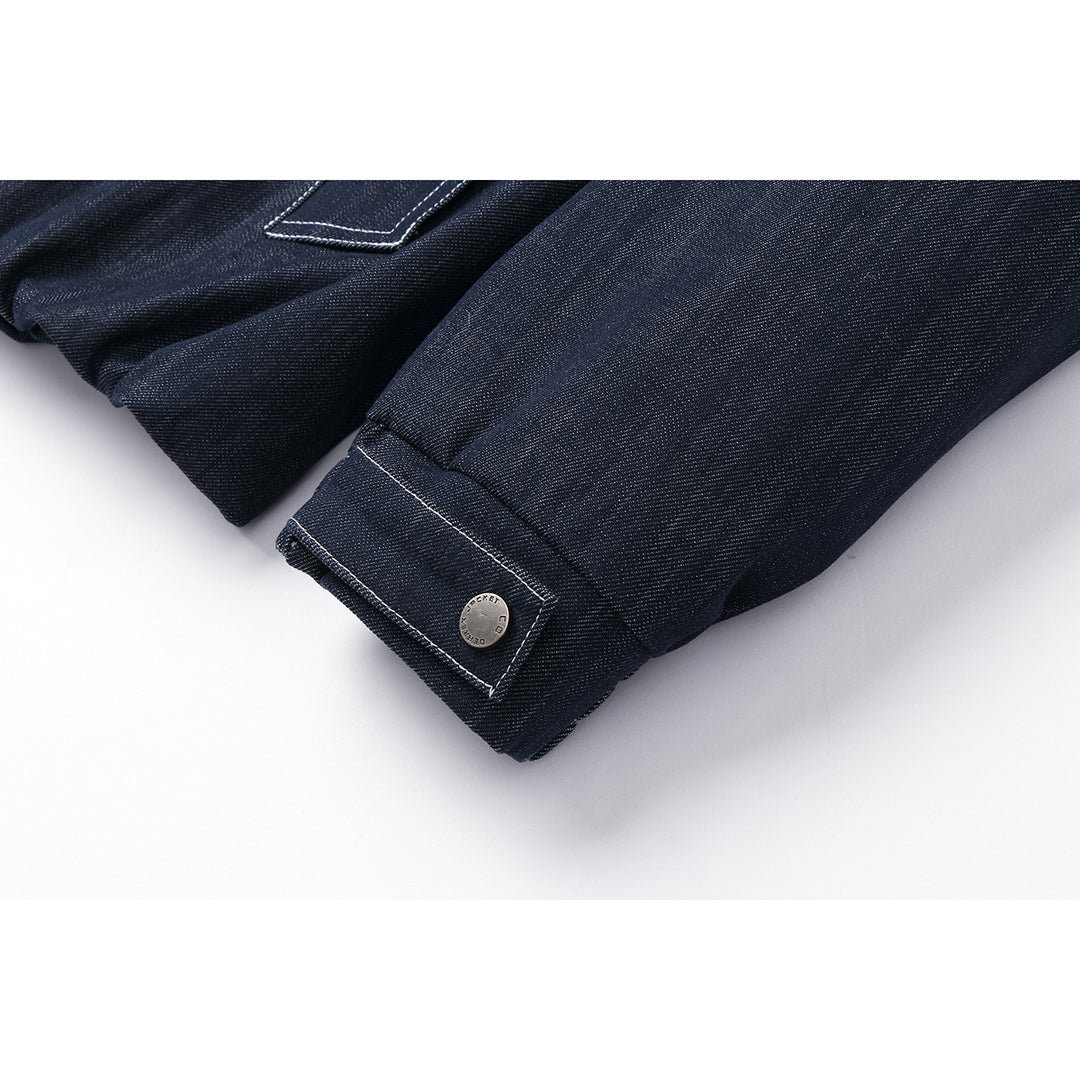 Herren Boxy-Jeansblouson mit hohem Stehkragen, sichtbarer Kontrastnaht und elastischem Saum Nord Taschen