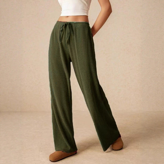 Damen weite Baumwoll-Haremshose mit hoher Taille und praktischem Kordelzug