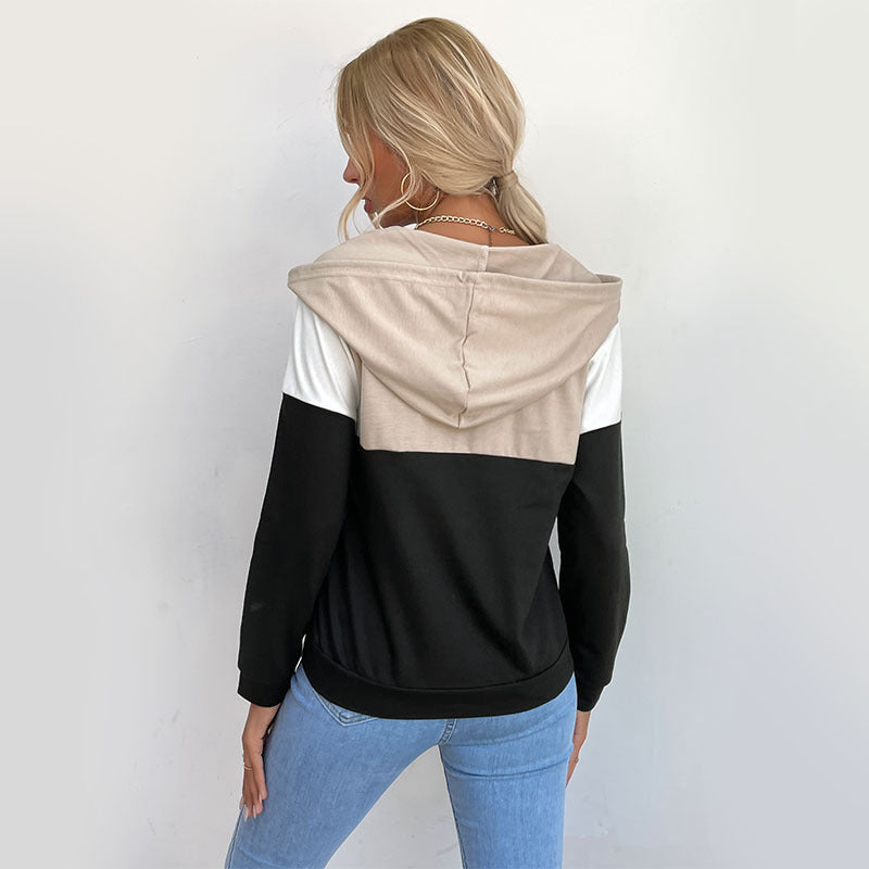 Damen Kapuzenpullover mit halbem Reißverschluss, Colorblock‑Design und Tunnelzug Nord Taschen