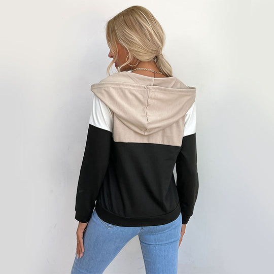 Damen Kapuzenpullover mit halbem Reißverschluss, Colorblock‑Design und Tunnelzug Nord Taschen