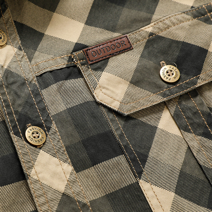 Herren  kariertes Hemdjacke im Flanellstil mit doppelten Brusttaschen und robustem Baumwoll-Twill Nord Taschen