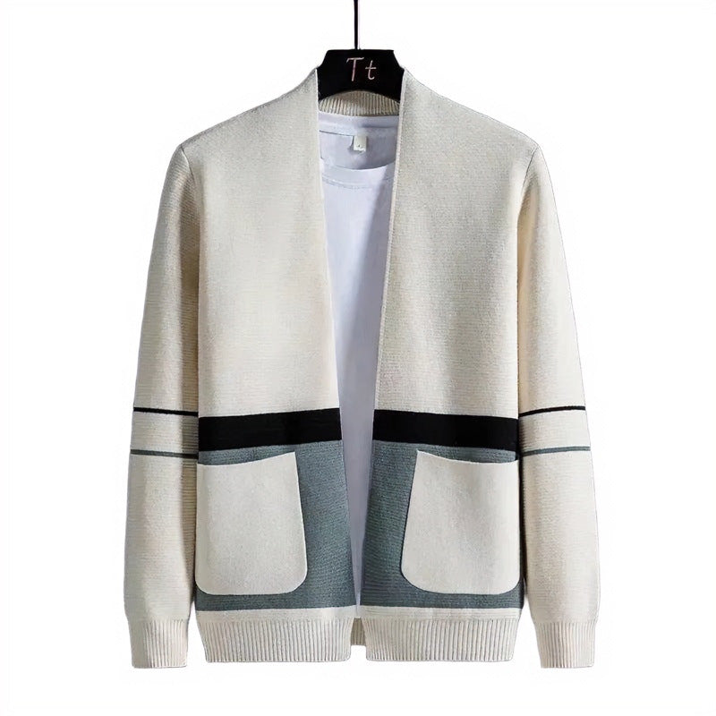 Herren Offene Strickjacke im Colorblock‑Design mit aufgesetzten Taschen und geripptem Saum Nord Taschen