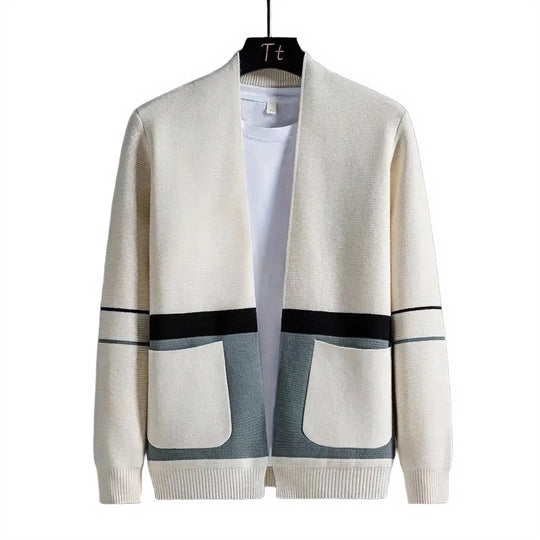 Herren Offene Strickjacke im Colorblock‑Design mit aufgesetzten Taschen und geripptem Saum Nord Taschen