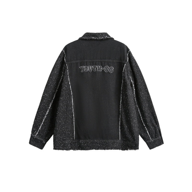 Unisex Oversized-Jeansblouson mit melierter Bouclé-Ärmelpartie und ausgefranster Kante Nord Taschen