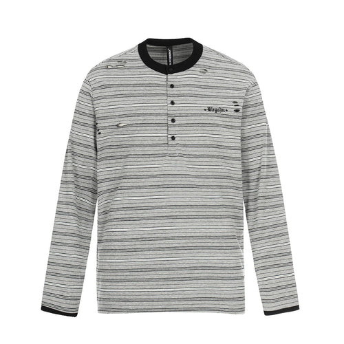 Herren Langarm-Henleyshirt mit Streifenmuster und Distressed-Details Nord Taschen