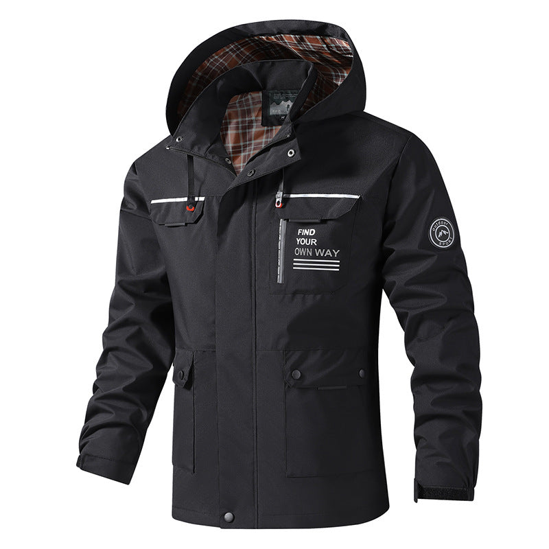 Herren Wasserfeste Outdoor-Jacke mit verstellbarer Kapuze