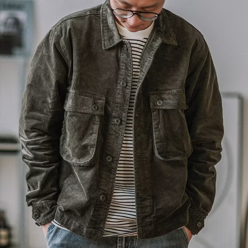 Herren Robustes Kord-Overshirt im Worker-Look mit aufgesetzten Pattentaschen Nord Taschen
