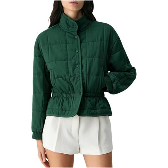 Damen Kurz geschnittene Steppjacke mit Stehkragen und Taillengummi Nord Taschen