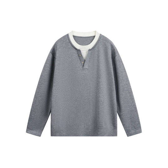 Unisex Lässiges Oversize‑Sweatshirt mit Henley‑Knopfleiste und geripptem Layer‑Kragen Nord Taschen