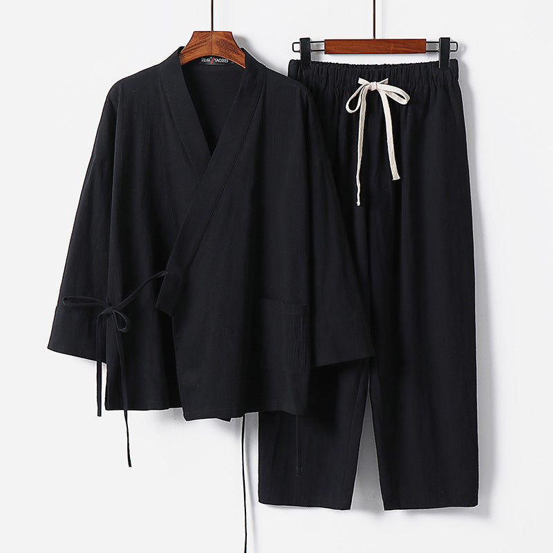 Unisex Leichtes Kimono-Lounge-Set aus weichfallendem Baumwoll-Mix mit Tunnelzughose Nord Taschen