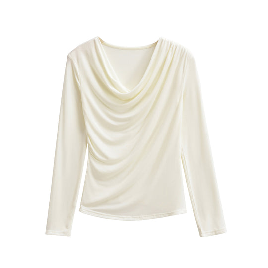 Damen Wasserfallkragen Langarmshirt mit Drapierung und taillierter Wickeloptik Nord Taschen