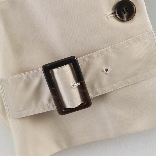 Damen Kurze Doppelreihige Taillengürtel-Trenchjacke mit hohem Funnelkragen und Schulterriegeln Nord Taschen