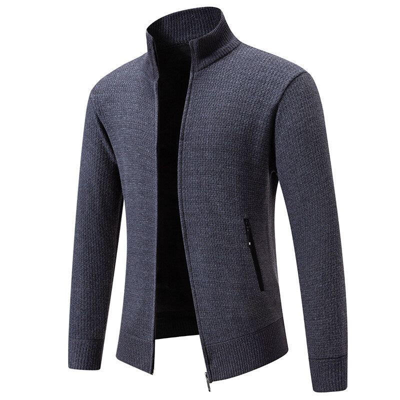 Herren Texturierter Zip-Strickcardigan mit Stehkragen, Waffelstruktur und Reißverschlusstaschen Nord Taschen