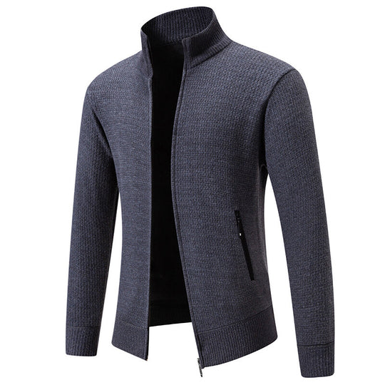 Herren Texturierter Zip-Strickcardigan mit Stehkragen, Waffelstruktur und Reißverschlusstaschen Nord Taschen