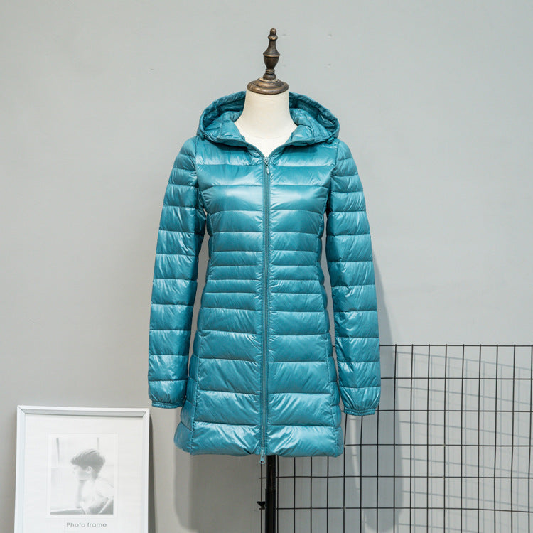 Damen Leicht gesteppte Langjacke mit Kapuze und schlanker Silhouette Nord Taschen