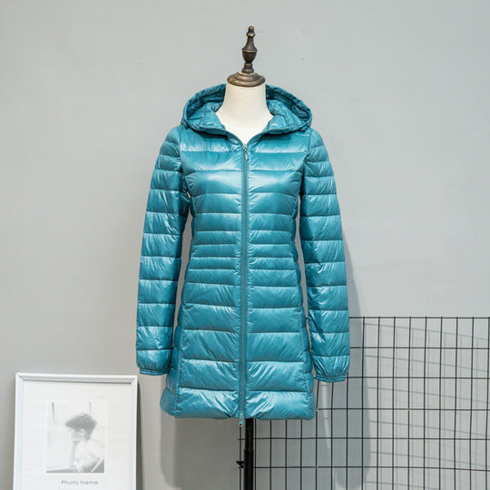 Damen Leicht gesteppte Langjacke mit Kapuze und schlanker Silhouette Nord Taschen