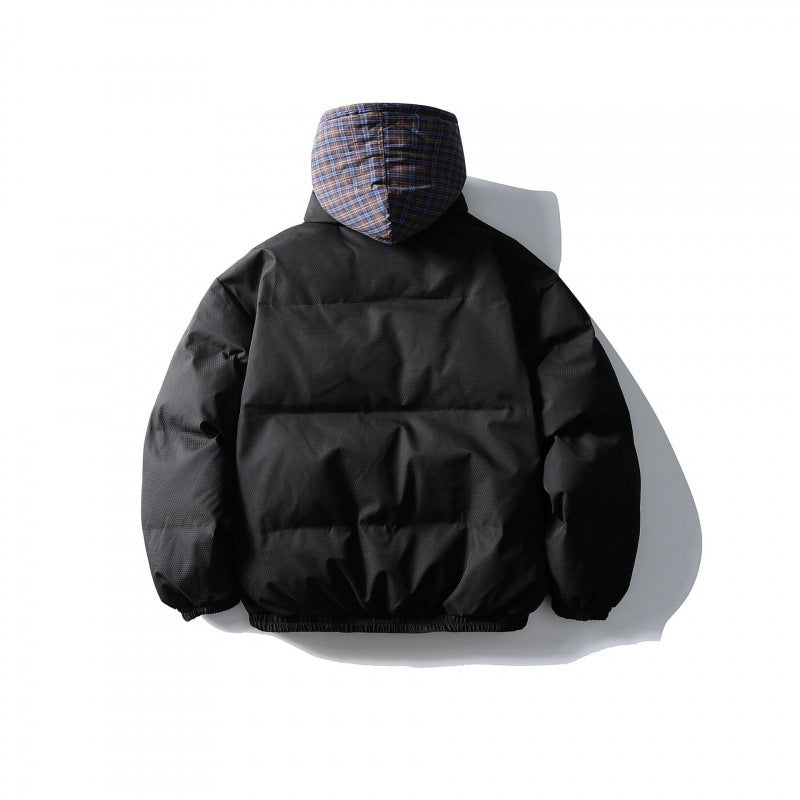 Unisex Wattierte Pufferjacke im kastigen Schnitt mit karierter Einsatzkapuze und hohem Stehkragen Nord Taschen
