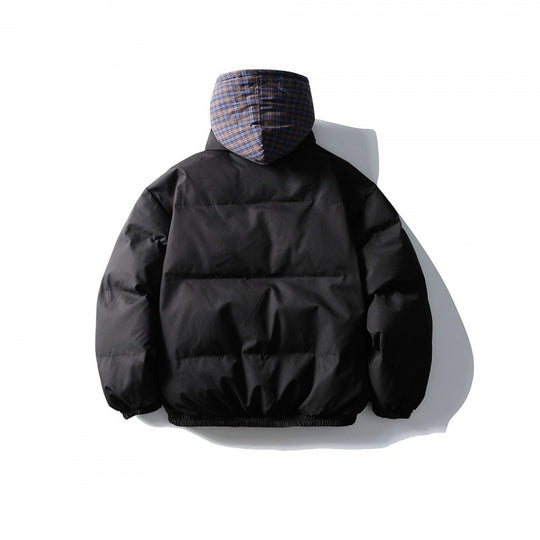 Unisex Wattierte Pufferjacke im kastigen Schnitt mit karierter Einsatzkapuze und hohem Stehkragen Nord Taschen