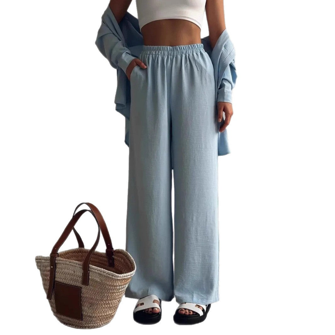 Damen Zweiteiliges Lounge-Set Oversize-Bluse mit Brusttasche und weiter Palazzo-Hose Nord Taschen