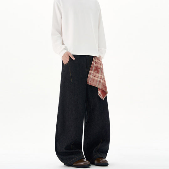 Damen Extraweite Palazzo-Jeans aus schwerem Denim mit bodenlangem weitem Bein Nord Taschen
