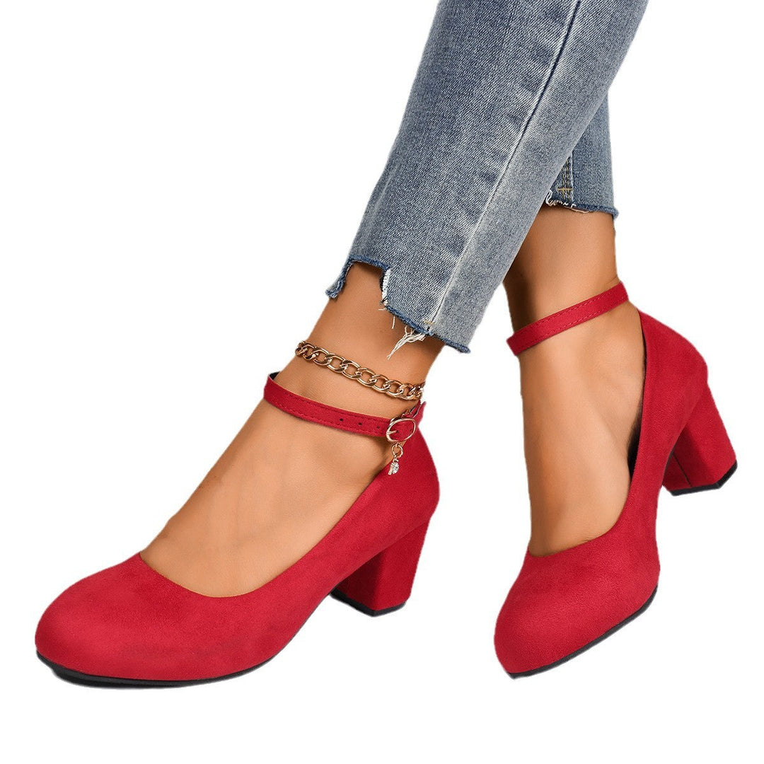 Damen nan elegante Riemchenpumps mit verstellbarem Knöchelriemen und breitem Blockabsatz