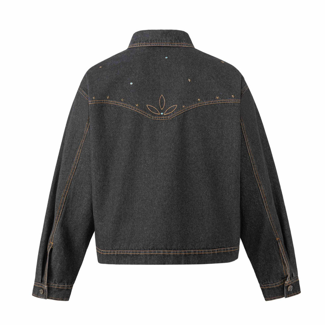 Unisex Boxy-Jeansblouson mit Sternstickerei und Ziernieten Nord Taschen