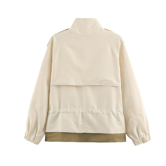 Damen 10+ kurze Utility-Jacke mit Taillenraffung, Stehkragen und Schulterklappen Nord Taschen