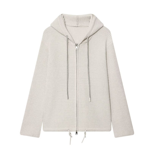 Damen Grobstrick-Kapuzenjacke mit Reißverschluss und Kordelzug Nord Taschen