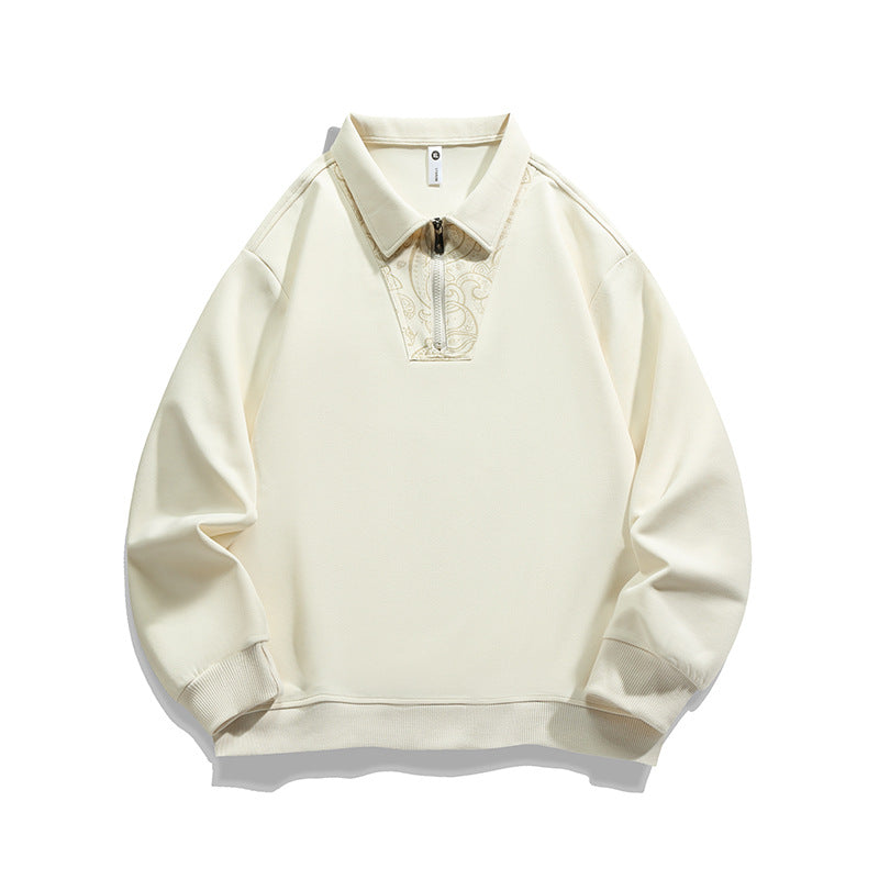 Herren Lockeres Sweatshirt mit Polokragen, halbem Reißverschluss und Paisley-Besatz Nord Taschen