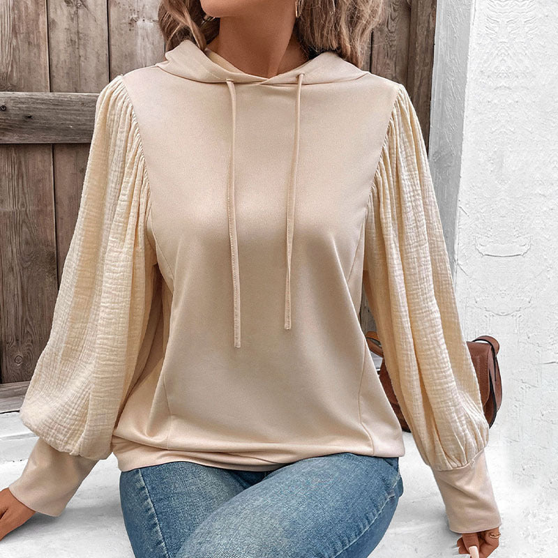 Damen Kapuzenpullover mit Ballonärmeln und Musselin-Einsatz Nord Taschen