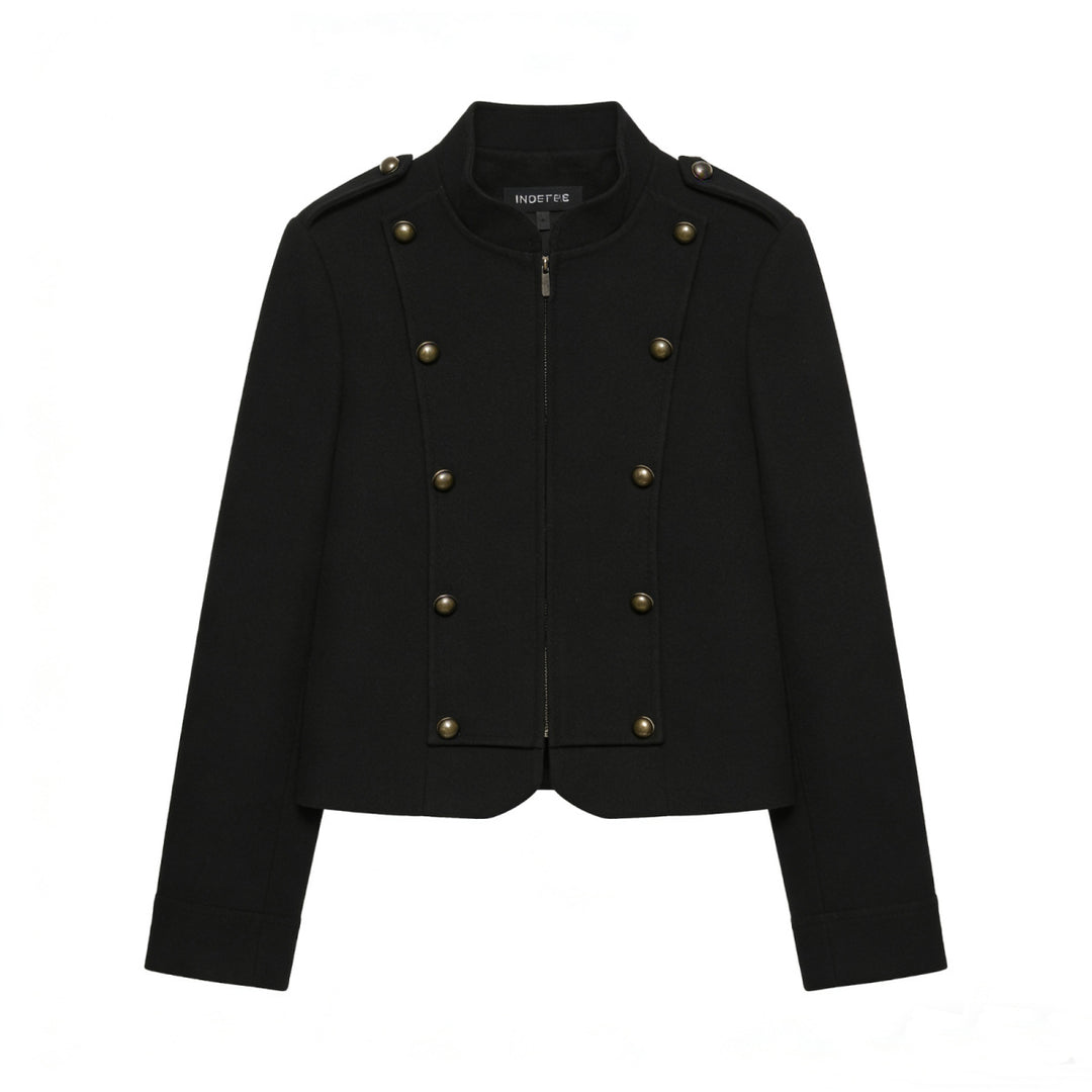 Damen Kurzjacke im Military-Stil mit Stehkragen, Zierknopfleiste und feinem Nadelstreifen Nord Taschen