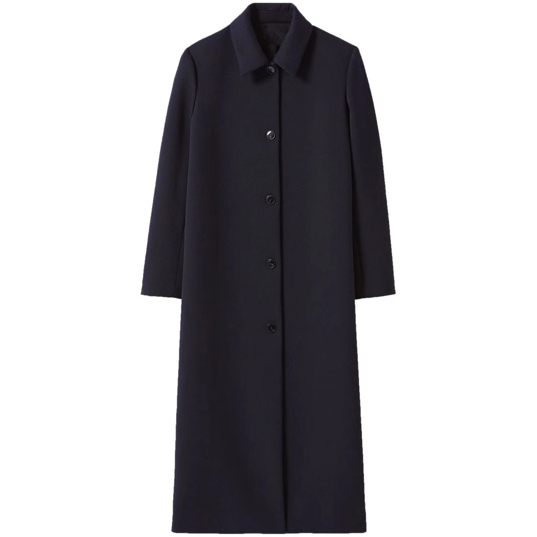 Damen langer minimalistischer Mantel mit geradem Schnitt und Hemdkragen Nord Taschen
