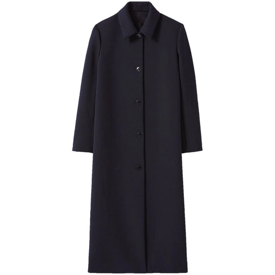 Damen langer minimalistischer Mantel mit geradem Schnitt und Hemdkragen Nord Taschen