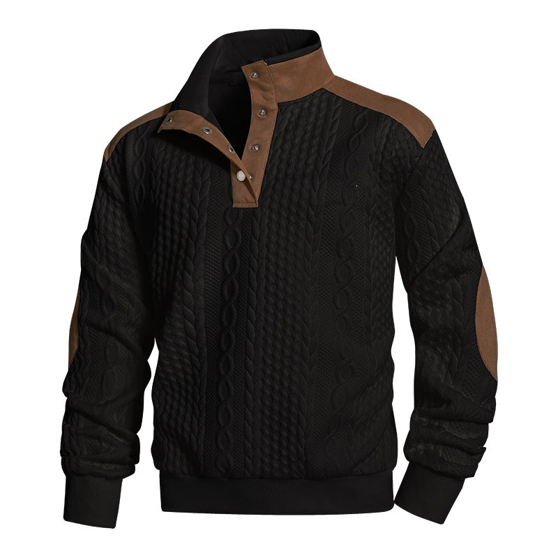 Herren Strickpullover mit Zopfmuster, Stehkragen und Kontrast‑Schulter- & Ellbogenpatches Nord Taschen