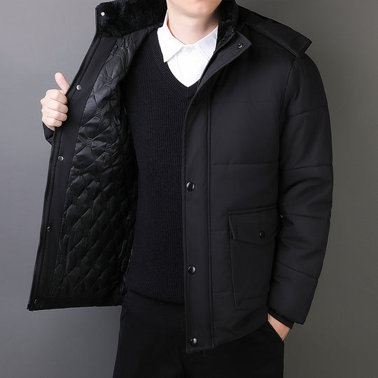 Herren Kurz geschnittene gesteppte Thermo-Steppjacke mit gesteppter Innenfütterung und Kunstfellkragen Nord Taschen